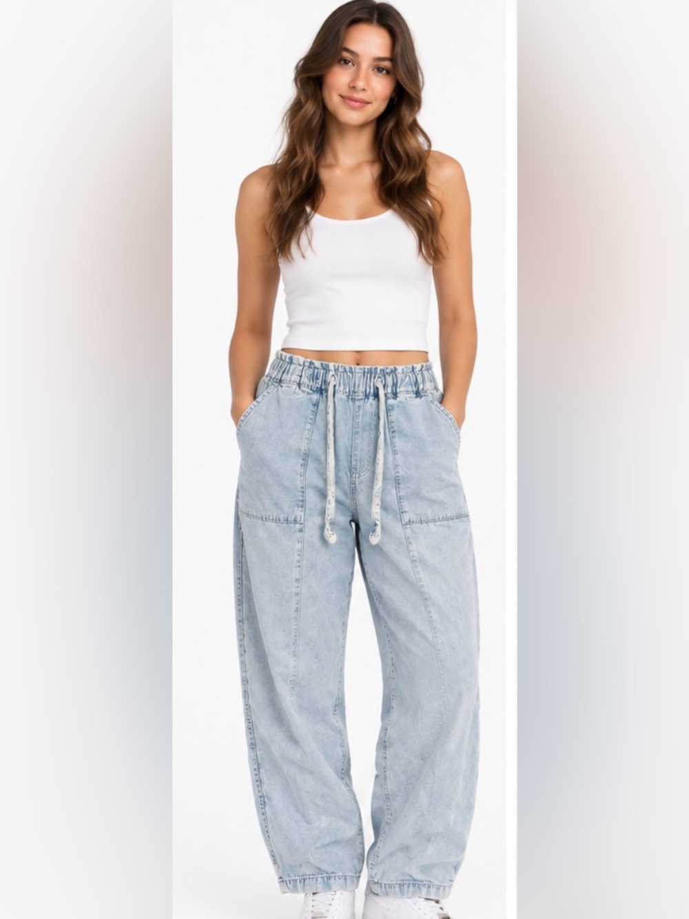 aerie Light Blue Straight Leg High Rise Drawstring Jeans